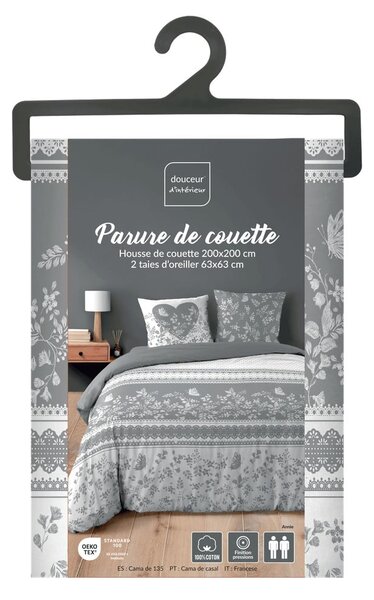 Biele/sivé bavlnené obliečky na dvojlôžko 200x200 cm Annie – douceur d'intérieur
