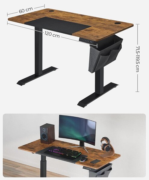 SONGMICS Písací stôl Vasagle Foral elektricky nastaviteľný 120 cm hnedý