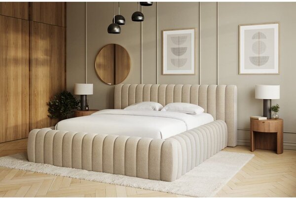 Béžová čalúnená dvojlôžková posteľ s úložným priestorom s roštom 160x200 cm Carilla – ELTAP