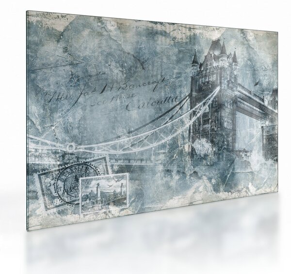 Sklenený obraz - Tower Bridge v chladných tónoch (70x50 cm)