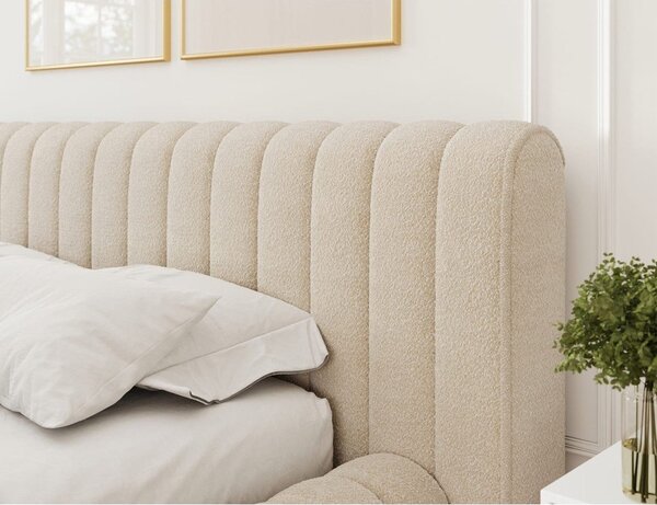 Béžová čalúnená dvojlôžková posteľ s úložným priestorom s roštom 160x200 cm Carilla – ELTAP