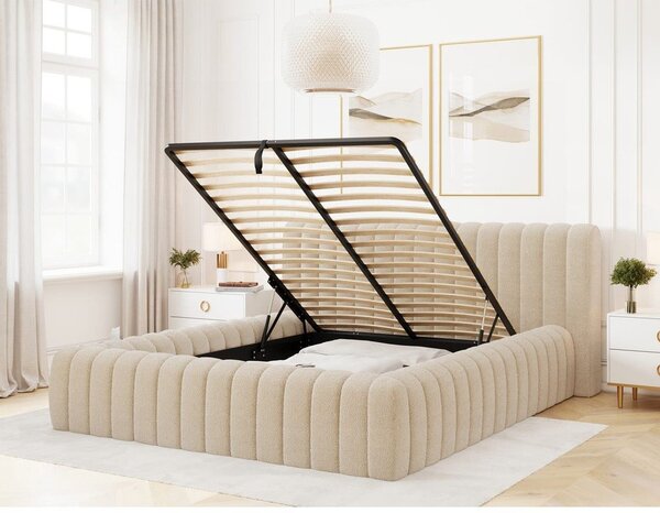 Béžová čalúnená dvojlôžková posteľ s úložným priestorom s roštom 160x200 cm Carilla – ELTAP