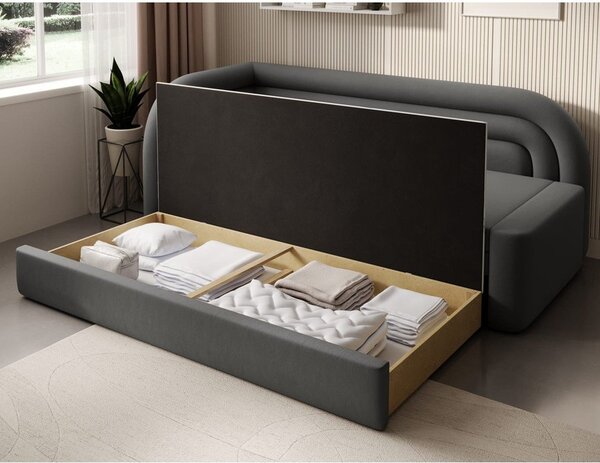 Taupe zamatová rozkladacia/s úložným priestorom pohovka ľavý roh 223 cm Fabillo – ELTAP