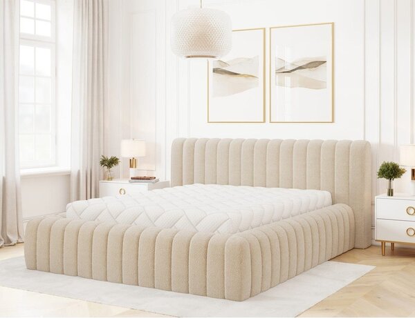 Béžová čalúnená dvojlôžková posteľ s úložným priestorom s roštom 160x200 cm Carilla – ELTAP
