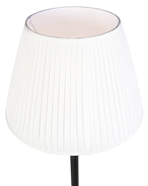 Stojaca lampa čierna s plisovaným tienidlom bielym 45 cm - Classico