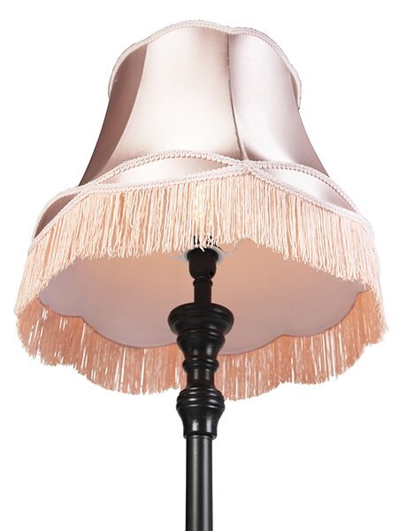 Stojaca lampa čierna s tienidlom v štýle babičky ružovej farby - Classico
