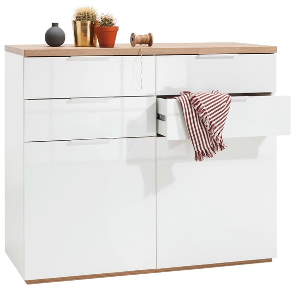 KOMODA, farba duba, biela s vysokým leskom, 120/102/50 cm Carryhome - Komody