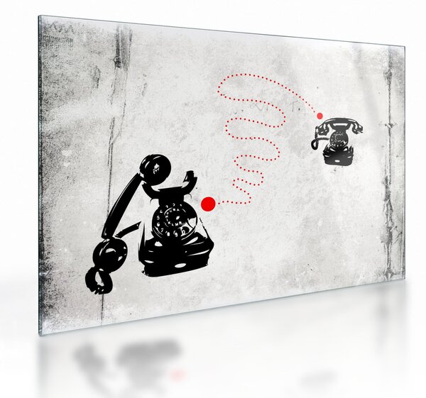 Sklenený obraz - Kresba telefónu na štýl Banksyho (70x50 cm)