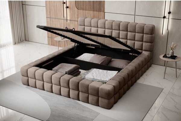 Svetlohnedá čalúnená dvojlôžková posteľ s úložným priestorom s roštom 140x200 cm Dizzle – ELTAP