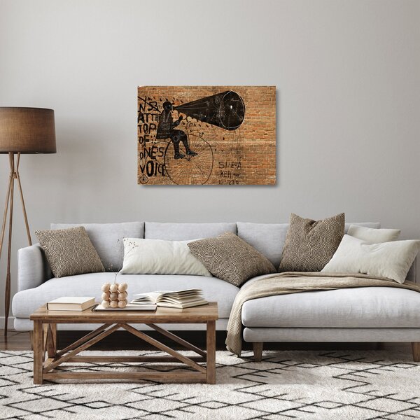 Sklenený obraz - Muž na bicykli v Banksyho štýle (70x50 cm)