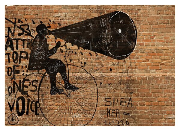 Sklenený obraz - Muž na bicykli v Banksyho štýle (70x50 cm)