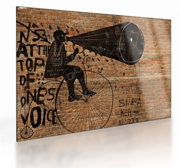 Sklenený obraz - Muž na bicykli v Banksyho štýle (70x50 cm)