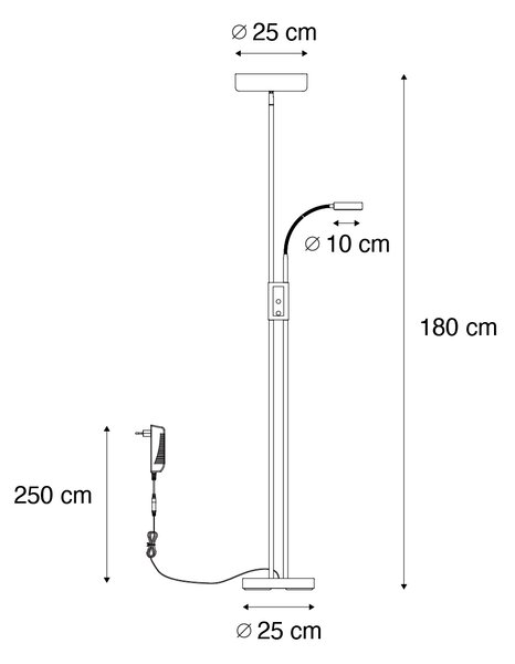 Stojaca lampa bronzová vrátane LED a stmievača s lampou na čítanie - Kelso