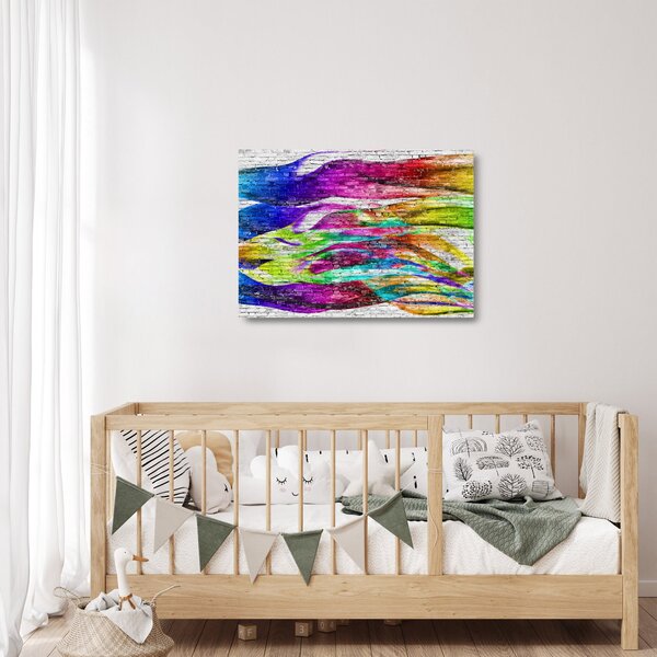 Sklenený obraz - Tehlový múr s farebnými plameňmi (70x50 cm)