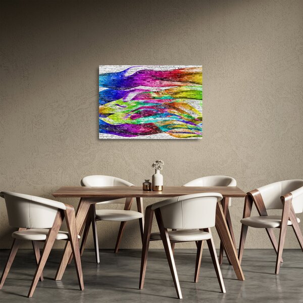 Sklenený obraz - Tehlový múr s farebnými plameňmi (70x50 cm)