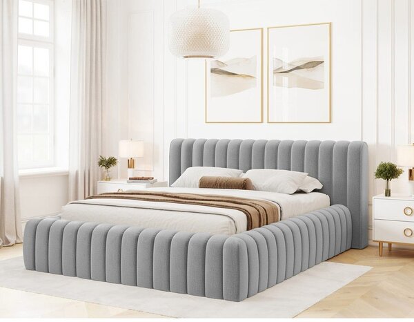 Svetlosivá čalúnená dvojlôžková posteľ s úložným priestorom s roštom 140x200 cm Carilla – ELTAP