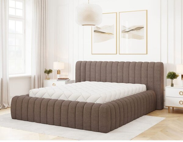 Hnedá čalúnená dvojlôžková posteľ s úložným priestorom s roštom 140x200 cm Carilla – ELTAP