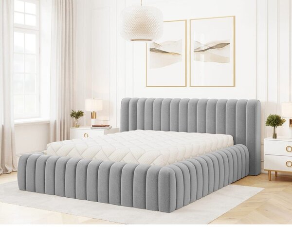 Svetlosivá čalúnená dvojlôžková posteľ s úložným priestorom s roštom 140x200 cm Carilla – ELTAP