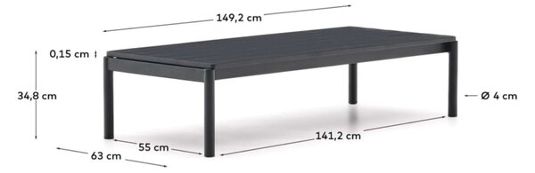 MUZZA Záhradný konferenčný stolík rellos 144 x 63 cm čierny