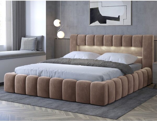 Svetlohnedá čalúnená dvojlôžková posteľ s úložným priestorom s roštom 180x200 cm Lamica – ELTAP