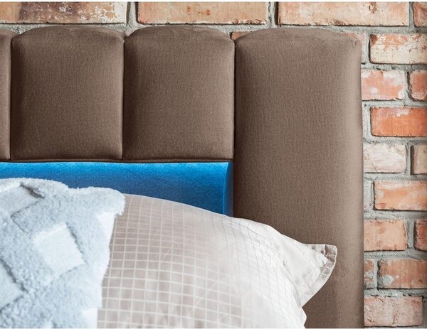 Svetlohnedá čalúnená dvojlôžková posteľ s úložným priestorom s roštom 180x200 cm Lamica – ELTAP