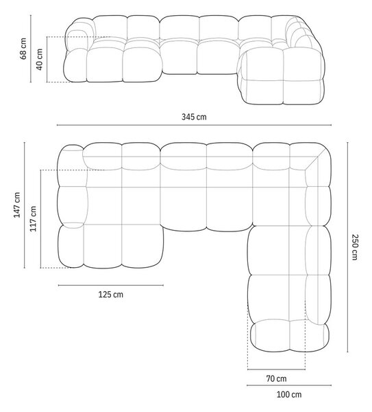 Tmavohnedá zamatová rohová pohovka (pravý roh/do tvaru "U") Loretto – Cosmopolitan Design