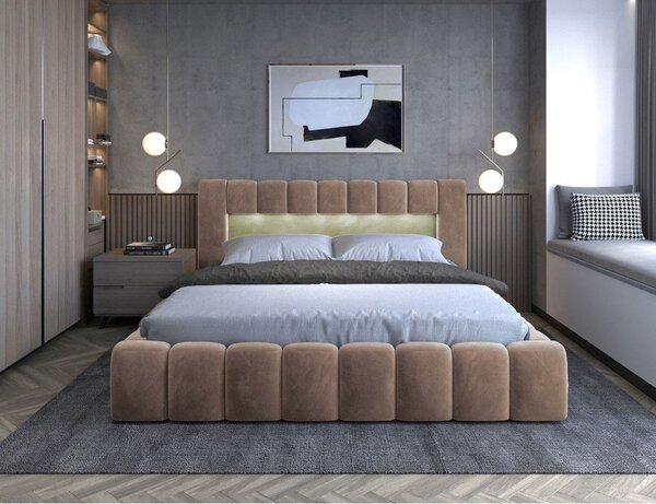 Svetlohnedá čalúnená dvojlôžková posteľ s úložným priestorom s roštom 180x200 cm Lamica – ELTAP
