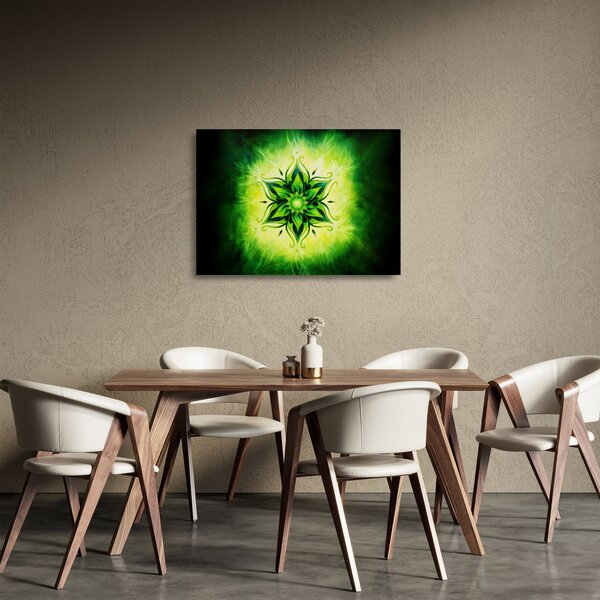 Sklenený obraz - Kvetinová mandala v zelenom pozadí (70x50 cm)