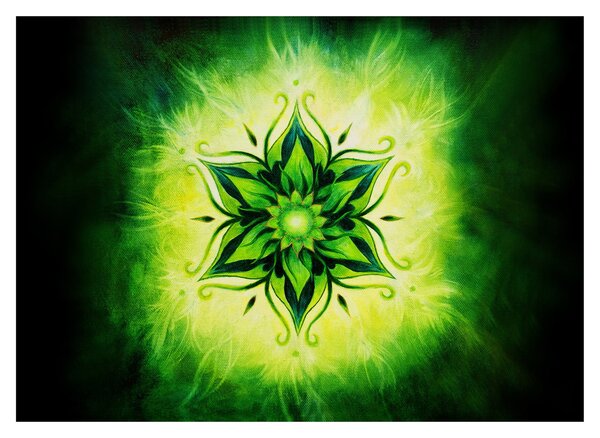 Sklenený obraz - Kvetinová mandala v zelenom pozadí (70x50 cm)