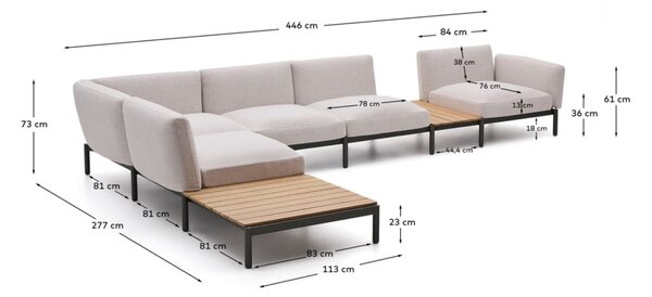 MUZZA Záhradná rohová pohovka rellos s 2 stolíkmi 446 cm béžová