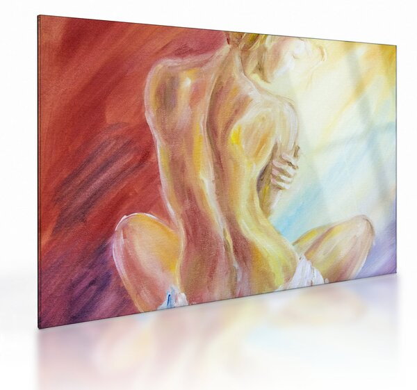 Sklenený obraz odpočívajúce ženy, olejomaľba (70x50 cm)