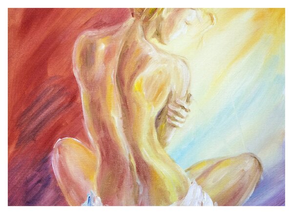 Sklenený obraz odpočívajúce ženy, olejomaľba (70x50 cm)
