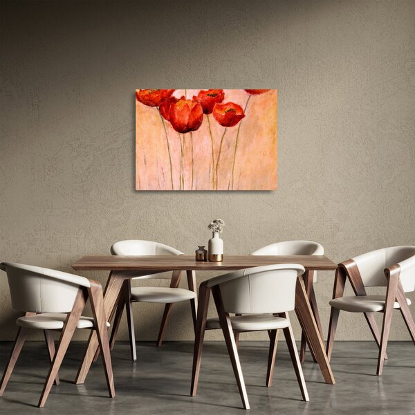 Sklenený obraz - Červené tulipány (70x50 cm)