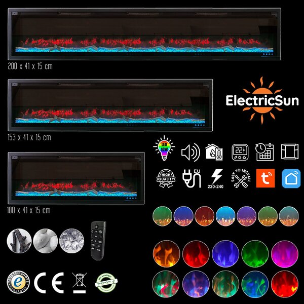 Dekoratívny elektrický krb ElectricSun Versalys stredne, nástenný, podlahový alebo vstavaný, s funkciou vykurovania, 10 farieb plameňa, s aplikácia, Š