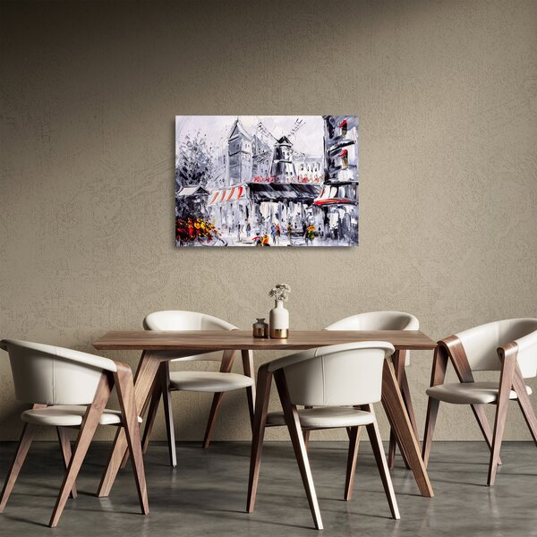 Sklenený obraz - Ulica v Paríži, olejomaľba (70x50 cm)