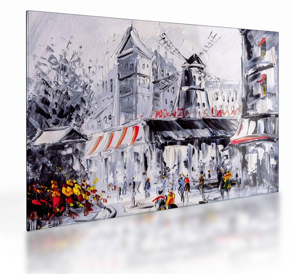 Sklenený obraz - Ulica v Paríži, olejomaľba (70x50 cm)