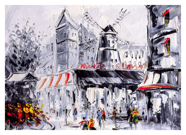 Sklenený obraz - Ulica v Paríži, olejomaľba (70x50 cm)