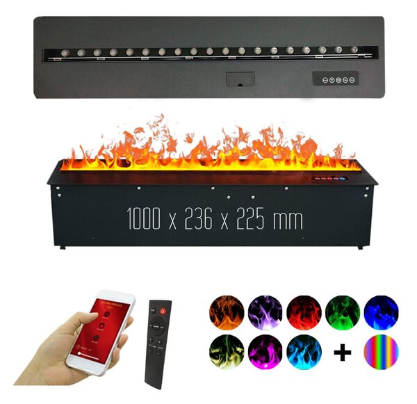 Elektrická krbová vložka s parou ElectricSun MISTique stredne, s aplikáciou, 3D efektom plameňa 8 farieb, 100 cm