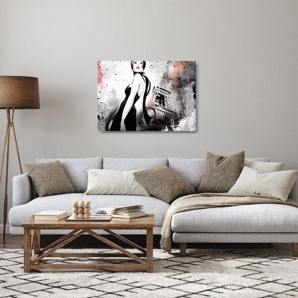 Sklenený obraz - Lady a Eiffelova veža (70x50 cm)