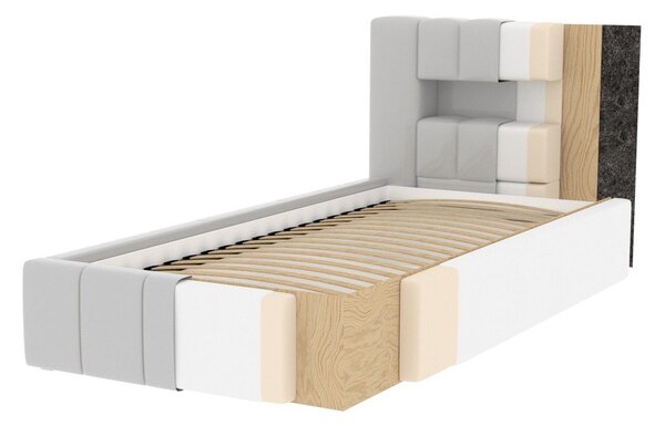 Svetlohnedá čalúnená jednolôžková posteľ s úložným priestorom s roštom 90x200 cm Lamica – ELTAP