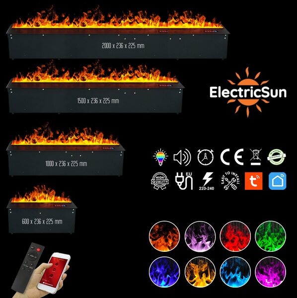 Elektrická krbová vložka s parou ElectricSun MISTique stredne, s aplikáciou, 3D efektom plameňa 8 farieb, 100 cm