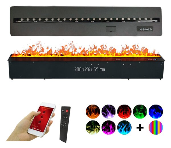 Elektrická krbová vložka s parou ElectricSun MISTique XXL, s aplikáciou, 3D efektom plameňa 8 farieb, 200 cm