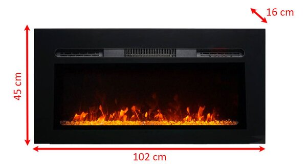 Moderný elektrický krb ElectricSun Paula Glass XS, vstavané, nástenné a podlahové, so zvukom, 10 farieb plameňa, s aplikácia a diaľkové ovládanie, Š10