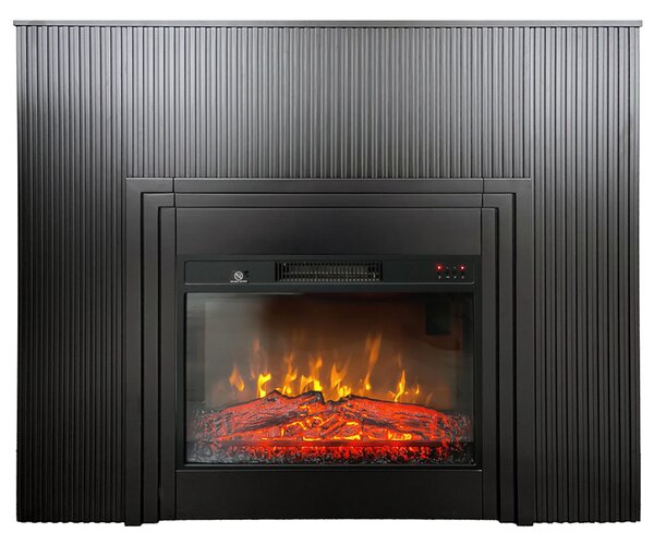 Elektrický krb s drevenými lamelami ElectricSun Lamelia Matná čierna, s vykurovaním, so zvukom, 3 farieb plameňa, s aplikácia, Š120xV102cm