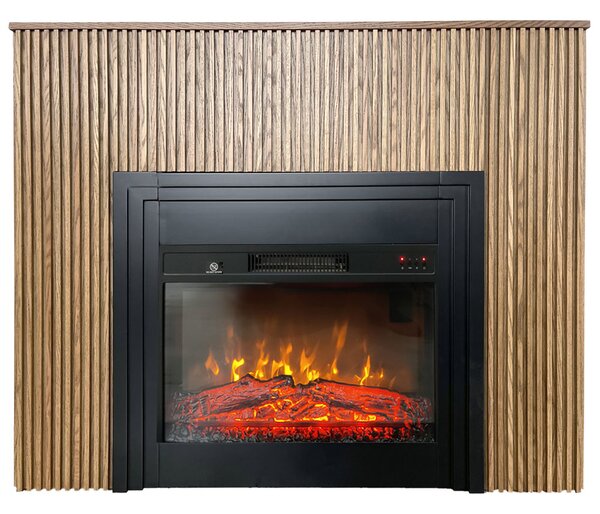 Elektrický krb s drevenými lamelami ElectricSun Lamelia Svetlý dub, s vykurovaním, so zvukom, 3 farieb plameňa, s aplikácia, Š120xV102cm