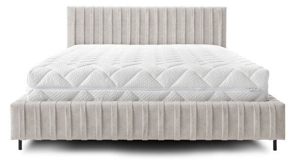 Béžová čalúnená dvojlôžková posteľ s úložným priestorom s roštom 140x200 cm Plissa – ELTAP