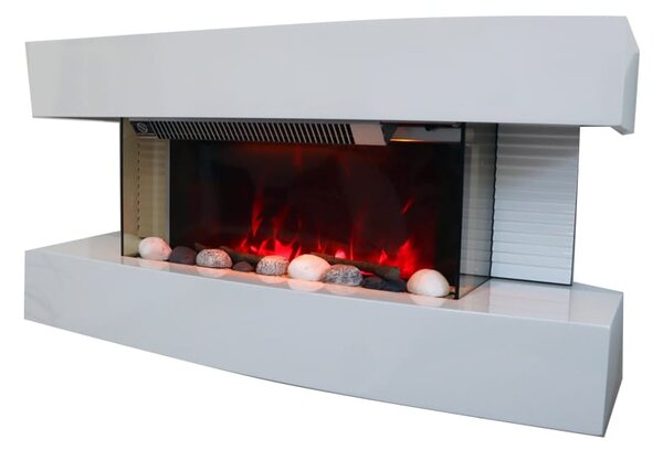 Nástenný elektrický krb ElectricSun Paula Biely malý, so zvukom, 10 farieb plameňa, s aplikácia a diaľkové ovládanie, s vykurovaním, Š81xV41xH22cm