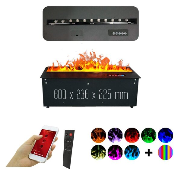 Elektrická krbová vložka s parou ElectricSun MISTique malý, s aplikáciou, 3D efektom plameňa 8 farieb, 60 cm