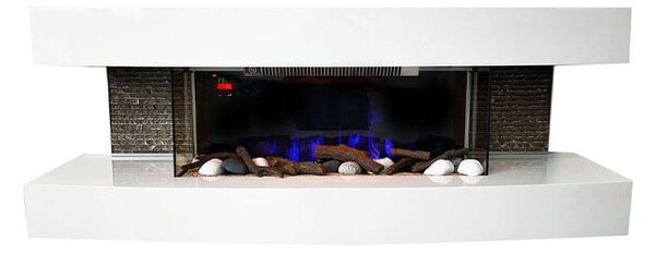 Nástenný elektrický krb ElectricSun Paula Biely stredne, so zvukom, 10 farieb plameňa, s aplikácia a diaľkové ovládanie, s vykurovaním, Š120xV46xH31cm