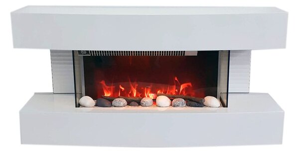 Nástenný elektrický krb ElectricSun Paula Biely malý, so zvukom, 10 farieb plameňa, s aplikácia a diaľkové ovládanie, s vykurovaním, Š81xV41xH22cm